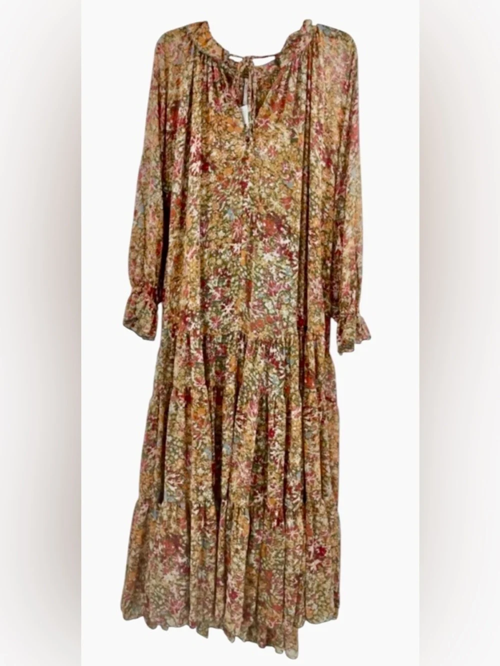 Free People Feeling Groovy Floral Tiered Boho Sheer Long Sleeve Maxi Dress XL - Picture 7 of 11